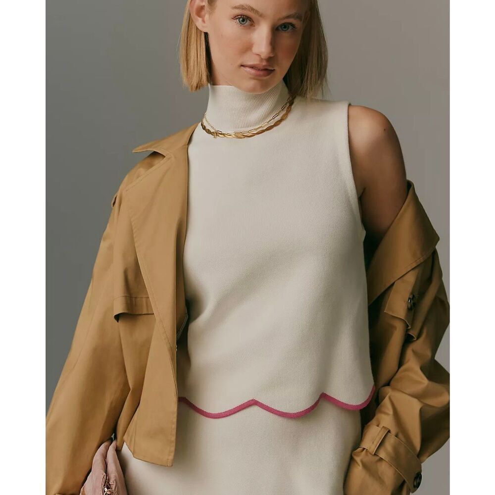 MAEVE SCALLOPED TURTLENECK SWEATER TANK TOP size medium $98 m10
